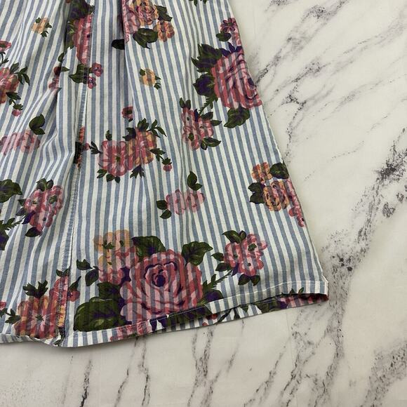 Styles To Go Womens Vintage 90s Midi Skirt Size 4 Blue Stripe Floral Pockets - Picture 9 of 10